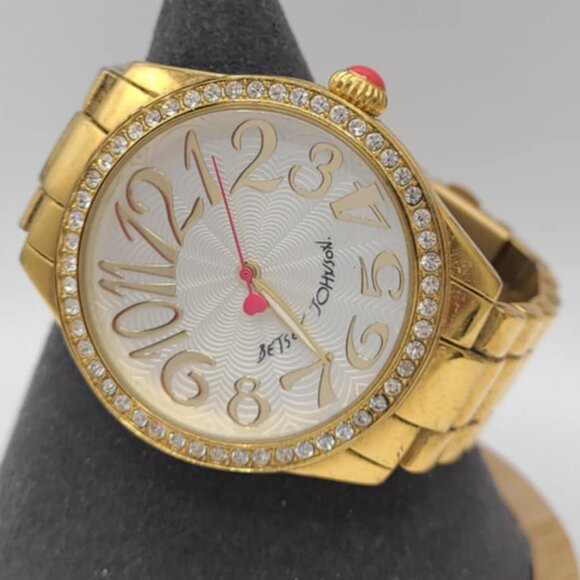 Betsey Johnson Gold Tone Quartz Watch with Clear Crystals Working! - Picture 1 of 12